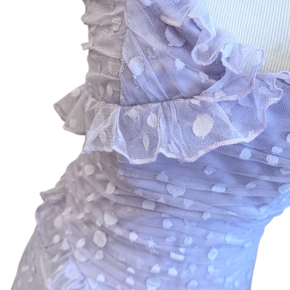 NWOT Hello Molly Pastel Purple Bodycon Ruffle Mini Dress Polka Dot Mesh M - Picture 6 of 10